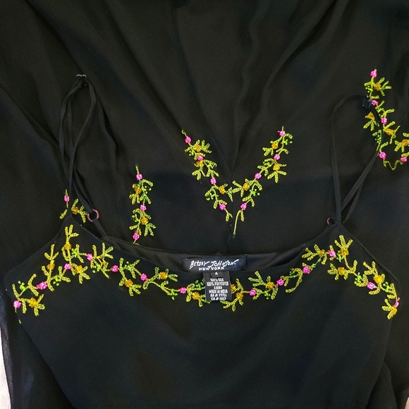 Vintage Y2K Betsey Johnson Whimigoth Embroidered Beaded Floral Midi Slip Dress - Picture 3 of 10